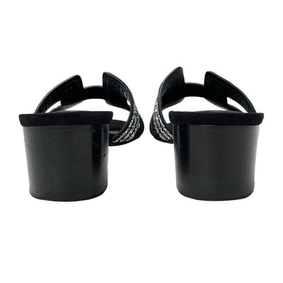 エルメス HERMES オアジス サンダル 靴 シューズ スエード ブラック シルバー ラインストーン ミュール