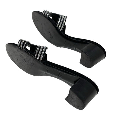 エルメス HERMES オアジス サンダル 靴 シューズ スエード ブラック シルバー ラインストーン ミュール