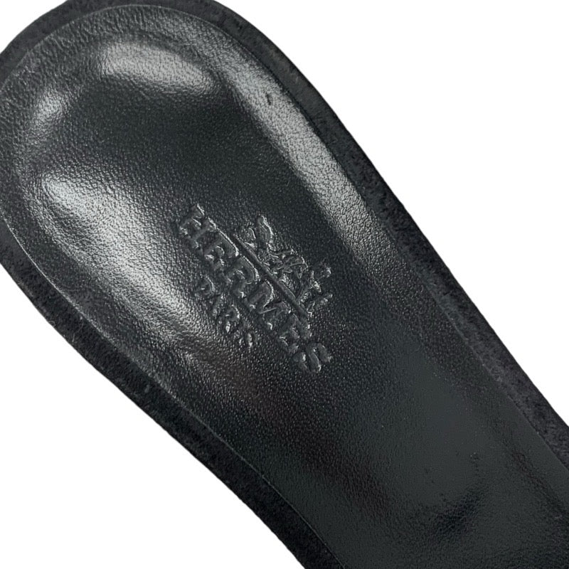 エルメス HERMES オアジス サンダル 靴 シューズ スエード ブラック シルバー ラインストーン ミュール