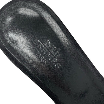 エルメス HERMES オアジス サンダル 靴 シューズ スエード ブラック シルバー ラインストーン ミュール