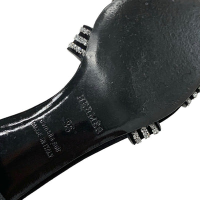 エルメス HERMES オアジス サンダル 靴 シューズ スエード ブラック シルバー ラインストーン ミュール