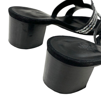 エルメス HERMES オアジス サンダル 靴 シューズ スエード ブラック シルバー ラインストーン ミュール