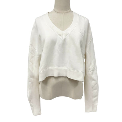 MIUMIU Tops Cotton White Cropped Logo Short Sweatshirt