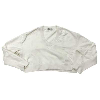 MIUMIU Tops Cotton White Cropped Logo Short Sweatshirt