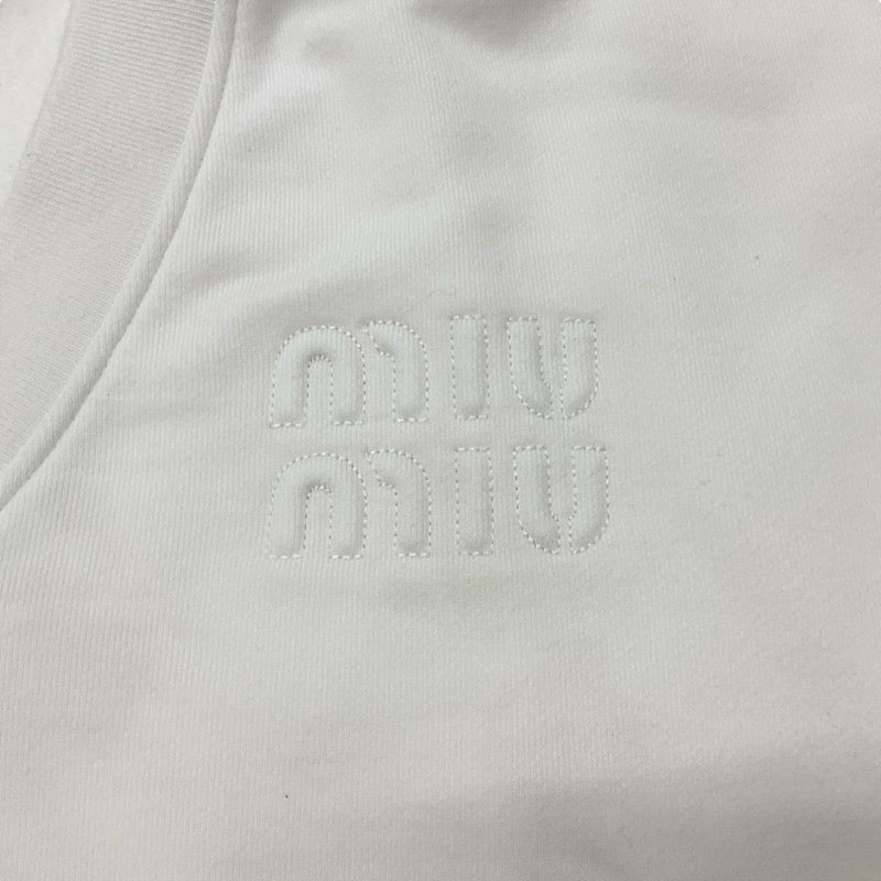 MIUMIU Tops Cotton White Cropped Logo Short Sweatshirt