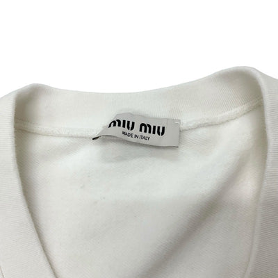 MIUMIU Tops Cotton White Cropped Logo Short Sweatshirt