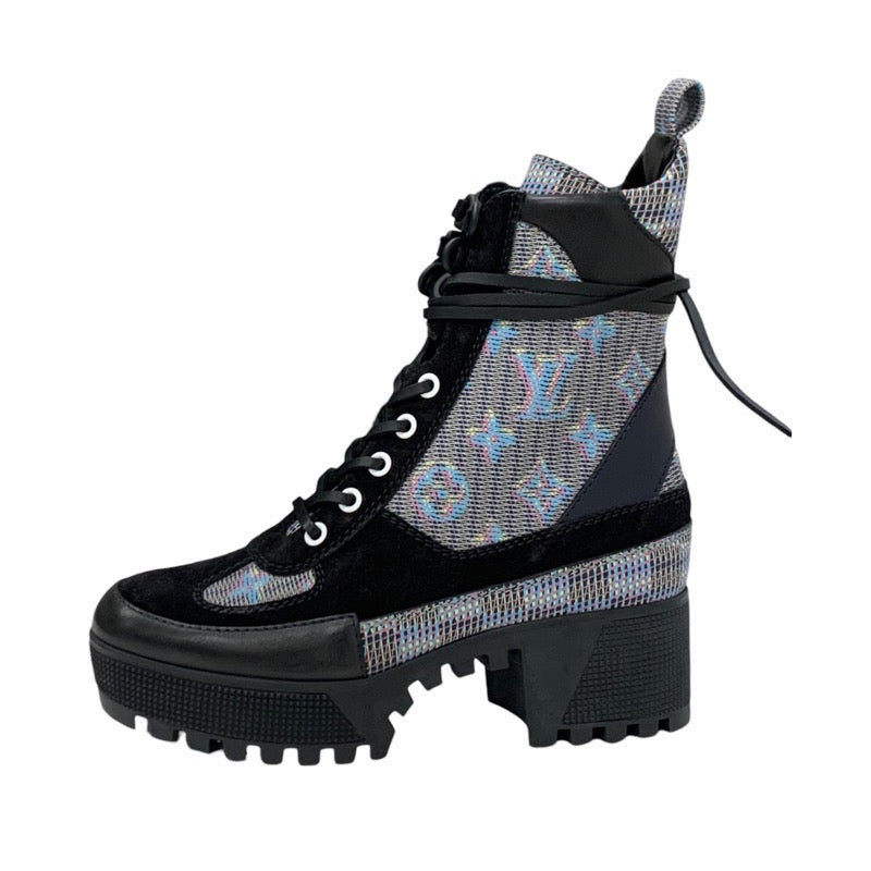 LOUIS VUITTON Lauriat Line Monogram Boots Short Boots Shoes Leather Suede Black Multicolor Ankle Boots Lace-up