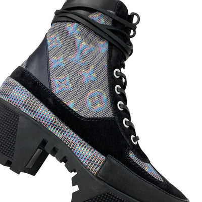 LOUIS VUITTON Lauriat Line Monogram Boots Short Boots Shoes Leather Suede Black Multicolor Ankle Boots Lace-up