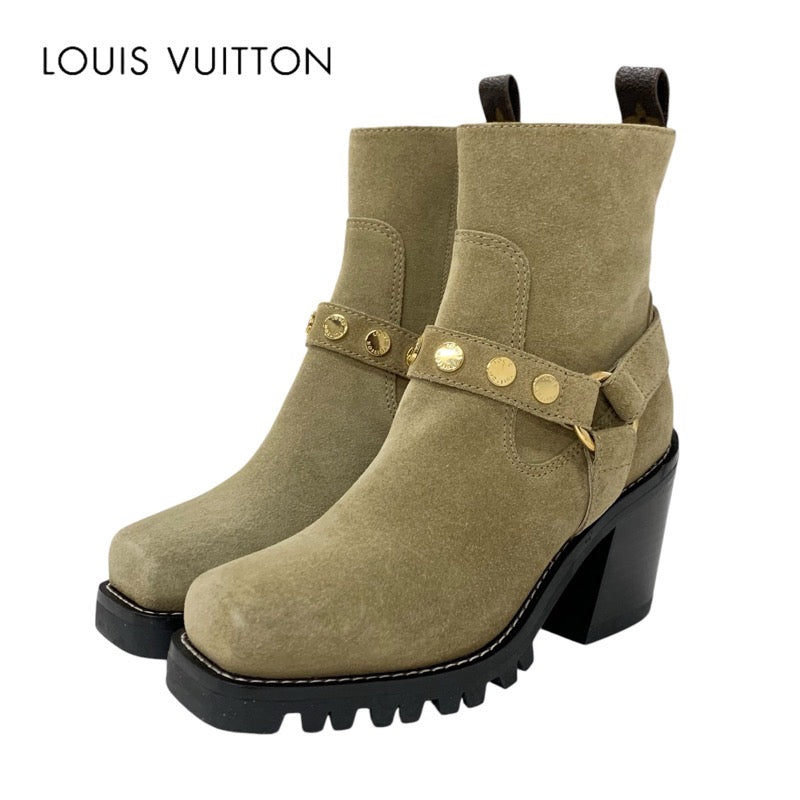 Louis Vuitton Monogram Boots Short Boots Shoes Suede Beige Gold Ankle Boots