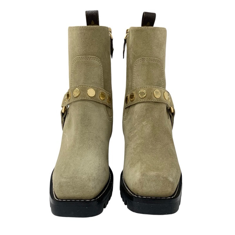 Louis Vuitton Monogram Boots Short Boots Shoes Suede Beige Gold Ankle Boots