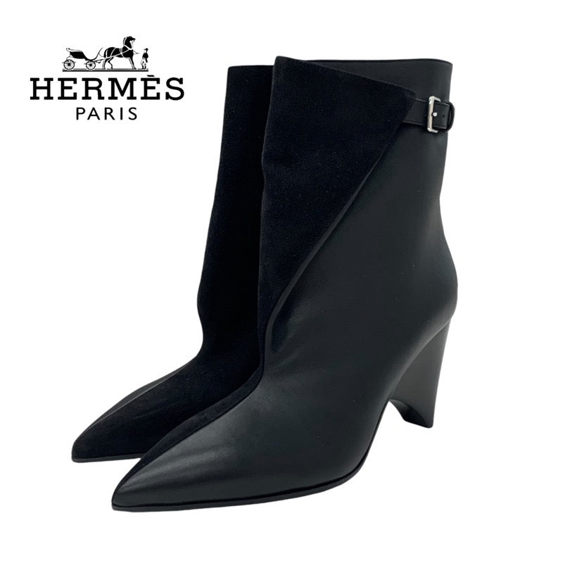 HERMES Hanae boots, short boots, shoes, suede, leather, black, unused