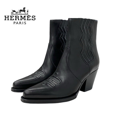 Hermes Vegas Boots Short Boots Shoes Leather Black Black