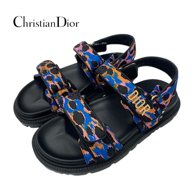 クリスチャンディオール CHRISTIAN DIOR DIORACT サンダル 靴 シューズ ファブリック マルチカラー ブラック ゴールド ロゴ フラット