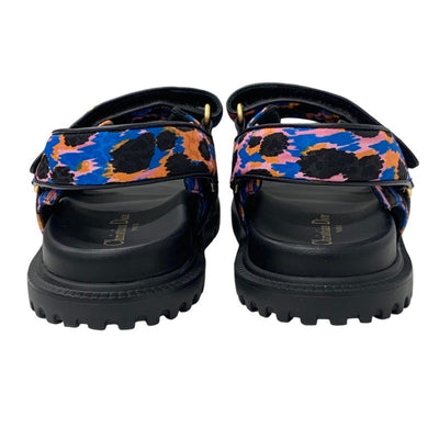 クリスチャンディオール CHRISTIAN DIOR DIORACT サンダル 靴 シューズ ファブリック マルチカラー ブラック ゴールド ロゴ フラット