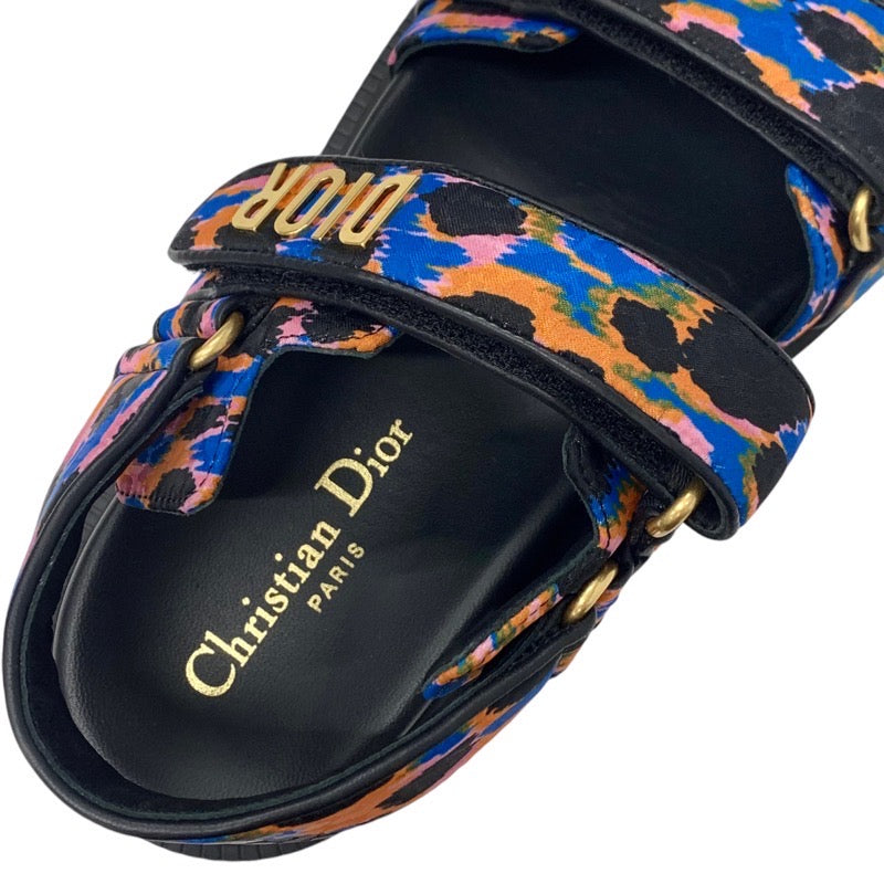 クリスチャンディオール CHRISTIAN DIOR DIORACT サンダル 靴 シューズ ファブリック マルチカラー ブラック ゴールド ロゴ フラット