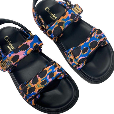 クリスチャンディオール CHRISTIAN DIOR DIORACT サンダル 靴 シューズ ファブリック マルチカラー ブラック ゴールド ロゴ フラット