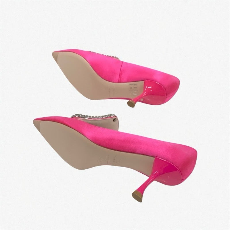 ロジェヴィヴィエ Roger Vivier パンプス 靴 シューズ サテン ピンク 未使用 ラインストーン スワロフスキー バックル