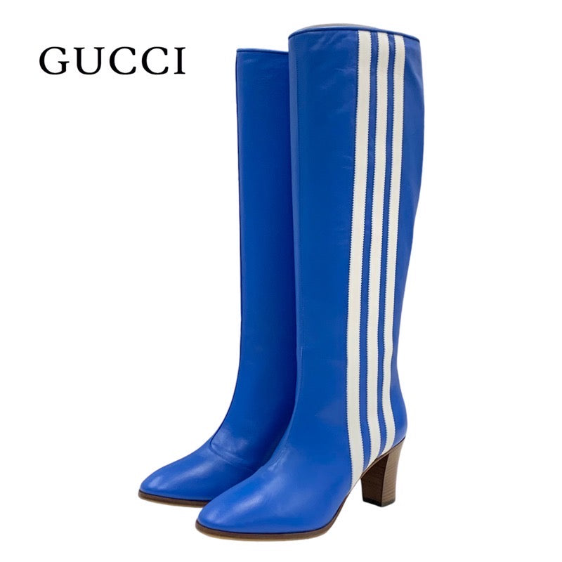 Gucci Boots Long Boots Shoes Leather Blue White Adidas Sideline