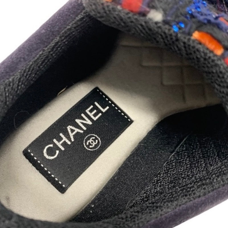 シャネル CHANEL スニーカー 靴 シューズ スエード ファブリック ネイビー マルチカラー ココマーク ツイード