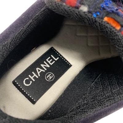 シャネル CHANEL スニーカー 靴 シューズ スエード ファブリック ネイビー マルチカラー ココマーク ツイード