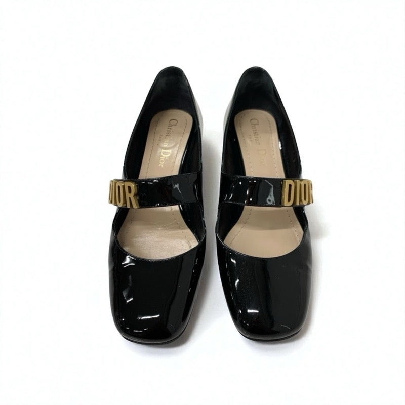 クリスチャンディオール CHRISTIAN DIOR BABY-D パンプス 靴 シューズ パテント ブラック 黒 ゴールド ロゴ