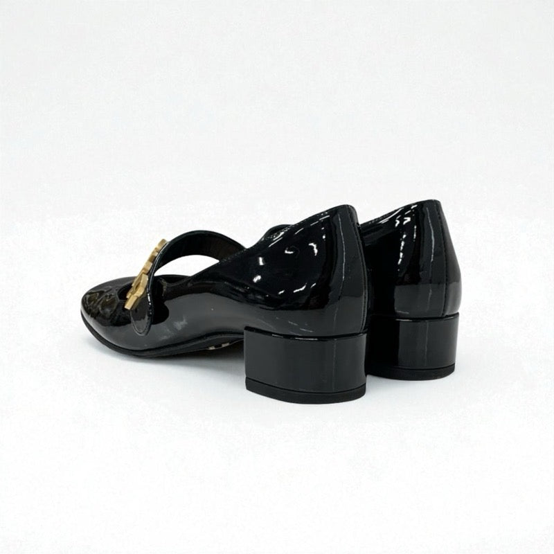 クリスチャンディオール CHRISTIAN DIOR BABY-D パンプス 靴 シューズ パテント ブラック 黒 ゴールド ロゴ