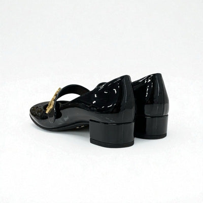 クリスチャンディオール CHRISTIAN DIOR BABY-D パンプス 靴 シューズ パテント ブラック 黒 ゴールド ロゴ