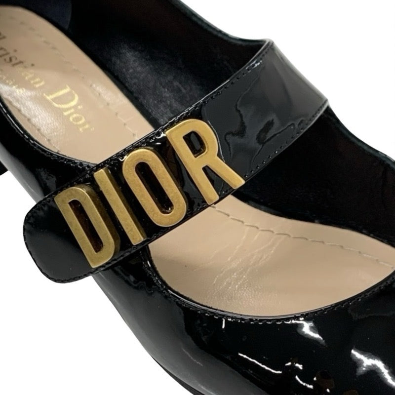 クリスチャンディオール CHRISTIAN DIOR BABY-D パンプス 靴 シューズ パテント ブラック 黒 ゴールド ロゴ
