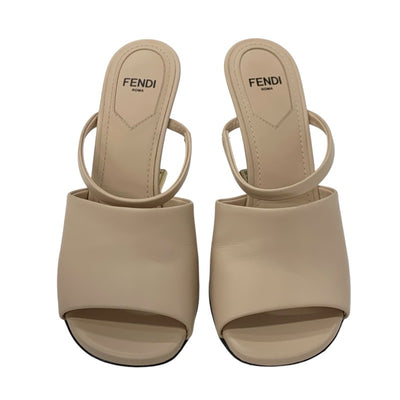 フェンディ FENDI ファースト サンダル 靴 シューズ レザー ベージュ ゴールド ミュール メタルヒール