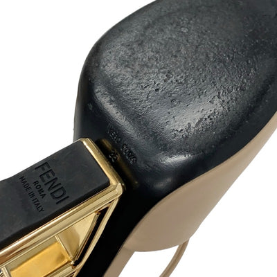 フェンディ FENDI ファースト サンダル 靴 シューズ レザー ベージュ ゴールド ミュール メタルヒール