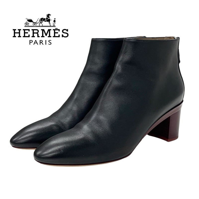 Hermes HERMES Boots, Short Boots, Shoes, Leather, Black, Bordeaux