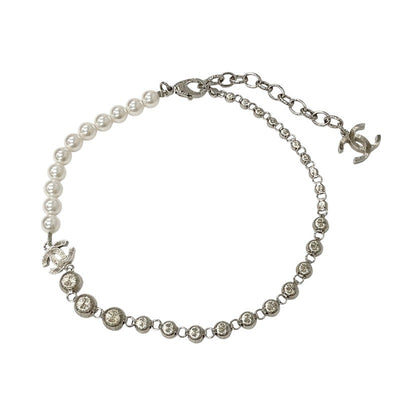 Chanel CHANEL necklace pendant choker silver coco mark rhinestone choker