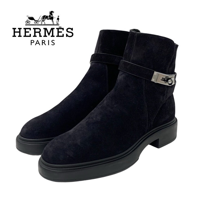 Hermes Veo Boots, Short Boots, Shoes, Suede, Mouton, Black, Silver, Kelly Metal Fittings, Mouton Boots