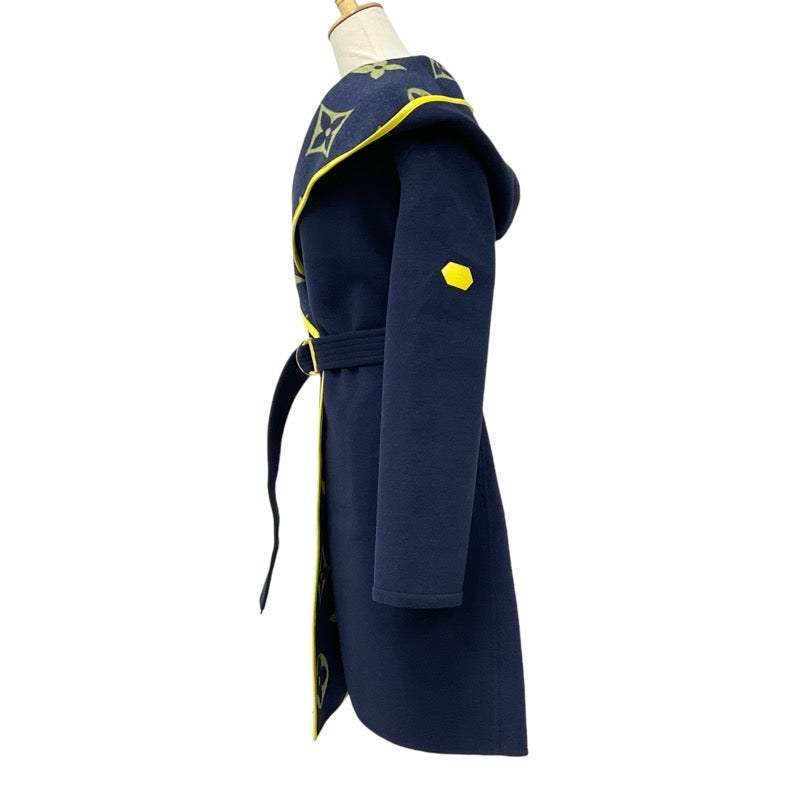 Louis Vuitton LOUIS VUITTON outerwear navy yellow monogram belted double face hooded wrap coat