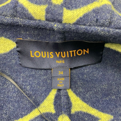 ルイヴィトン LOUIS VUITTON アウター ネイビー イエロー モノグラム ベルテッド ダブルフェイス フーデッド ラップコート