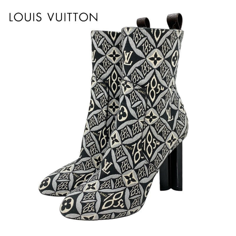 Louis Vuitton LOUIS VUITTON Silhouette Line Monogram Boots Short Boots Shoes Fabric Black White Unused SINCE1854 Ankle Boots