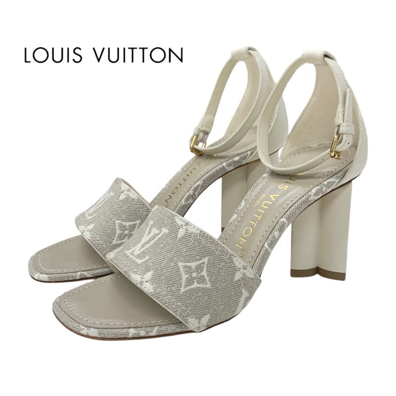 ルイヴィトン LOUIS VUITTON シルエットライン モノグラム サンダル 靴 シューズ ファブリック レザー ライトグレー ホワイト アンクルストラップ キャンバス