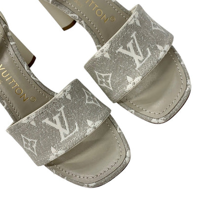 ルイヴィトン LOUIS VUITTON シルエットライン モノグラム サンダル 靴 シューズ ファブリック レザー ライトグレー ホワイト アンクルストラップ キャンバス
