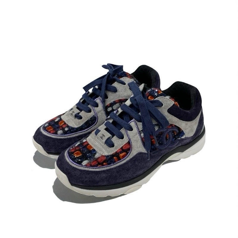 シャネル CHANEL スニーカー 靴 シューズ スエード ファブリック ネイビー マルチカラー ココマーク ツイード シャネル CHANEL スニーカー 靴 シューズ スエード ファブリック