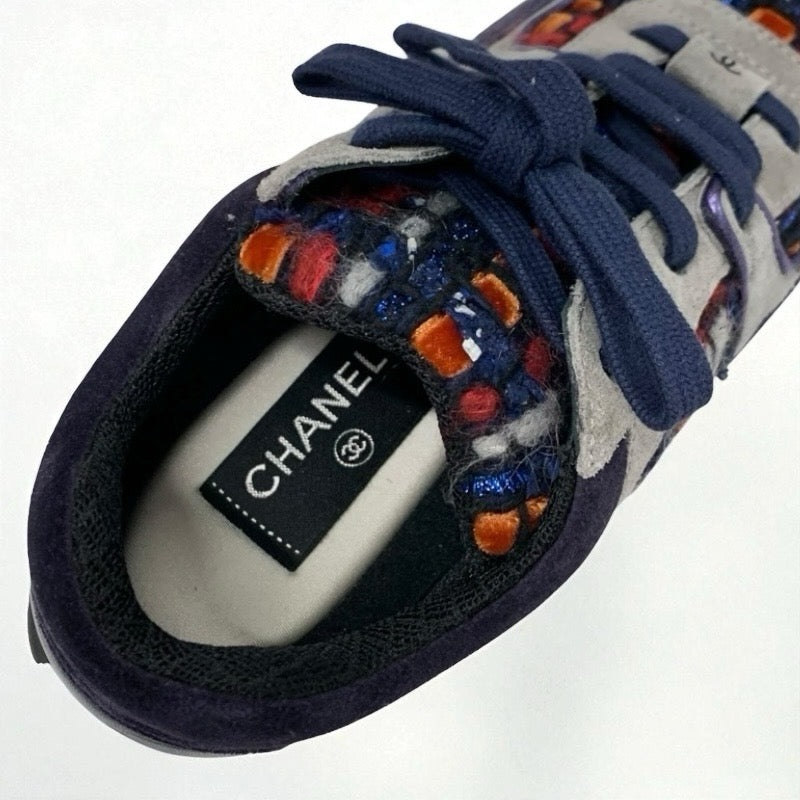 シャネル CHANEL スニーカー 靴 シューズ スエード ファブリック ネイビー マルチカラー ココマーク ツイード