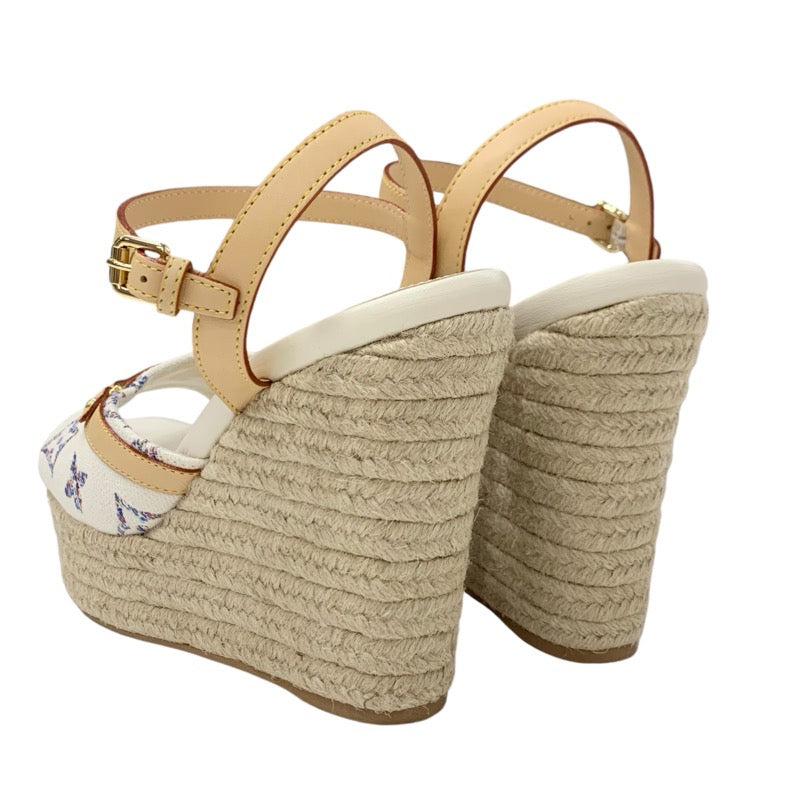 ルイヴィトン LOUIS VUITTON ヘリオスライン モノグラム サンダル 靴 シューズ ファブリック レザー ホワイト マルチカラー 白 ウエッジソール アンクルストラップ