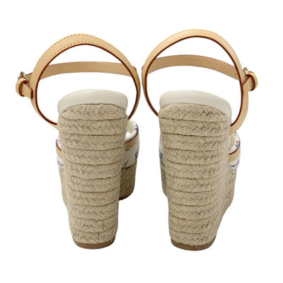 ルイヴィトン LOUIS VUITTON ヘリオスライン モノグラム サンダル 靴 シューズ ファブリック レザー ホワイト マルチカラー 白 ウエッジソール アンクルストラップ