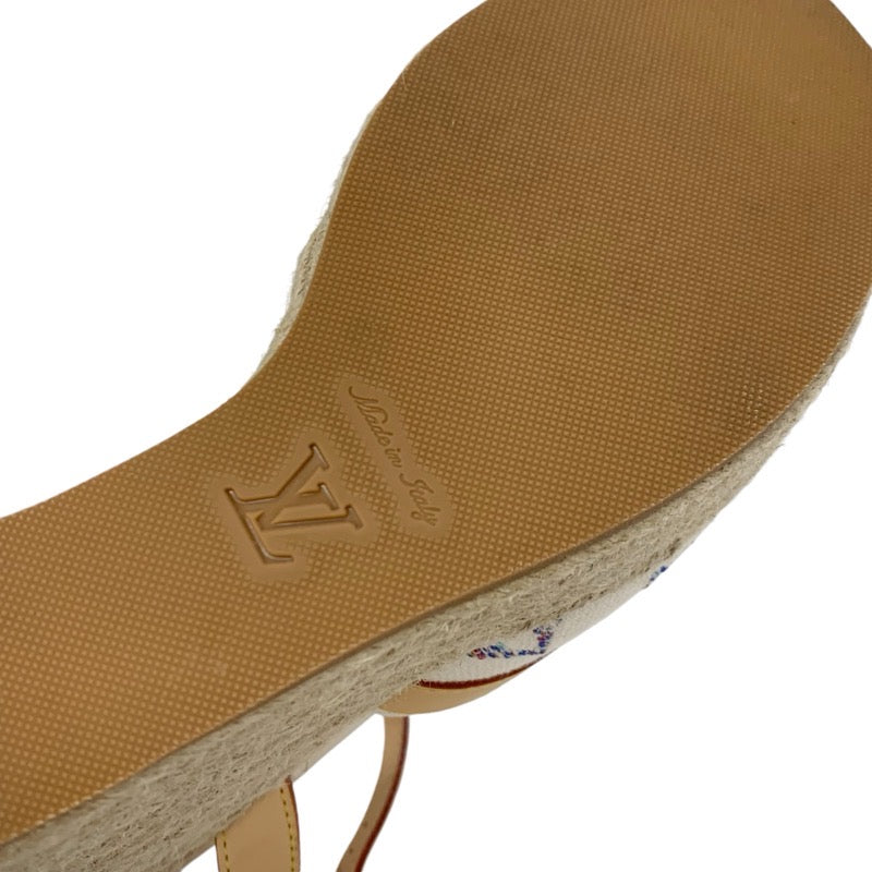 ルイヴィトン LOUIS VUITTON ヘリオスライン モノグラム サンダル 靴 シューズ ファブリック レザー ホワイト マルチカラー 白 ウエッジソール アンクルストラップ