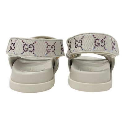 グッチ GUCCI ダブルG サンダル 靴 シューズ ファブリック レザー アイボリー マルチカラー ゴールド GGマーモント ラインストーン