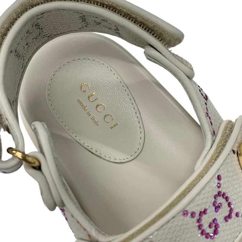 グッチ GUCCI ダブルG サンダル 靴 シューズ ファブリック レザー アイボリー マルチカラー ゴールド GGマーモント ラインストーン