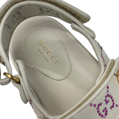 グッチ GUCCI ダブルG サンダル 靴 シューズ ファブリック レザー アイボリー マルチカラー ゴールド GGマーモント ラインストーン