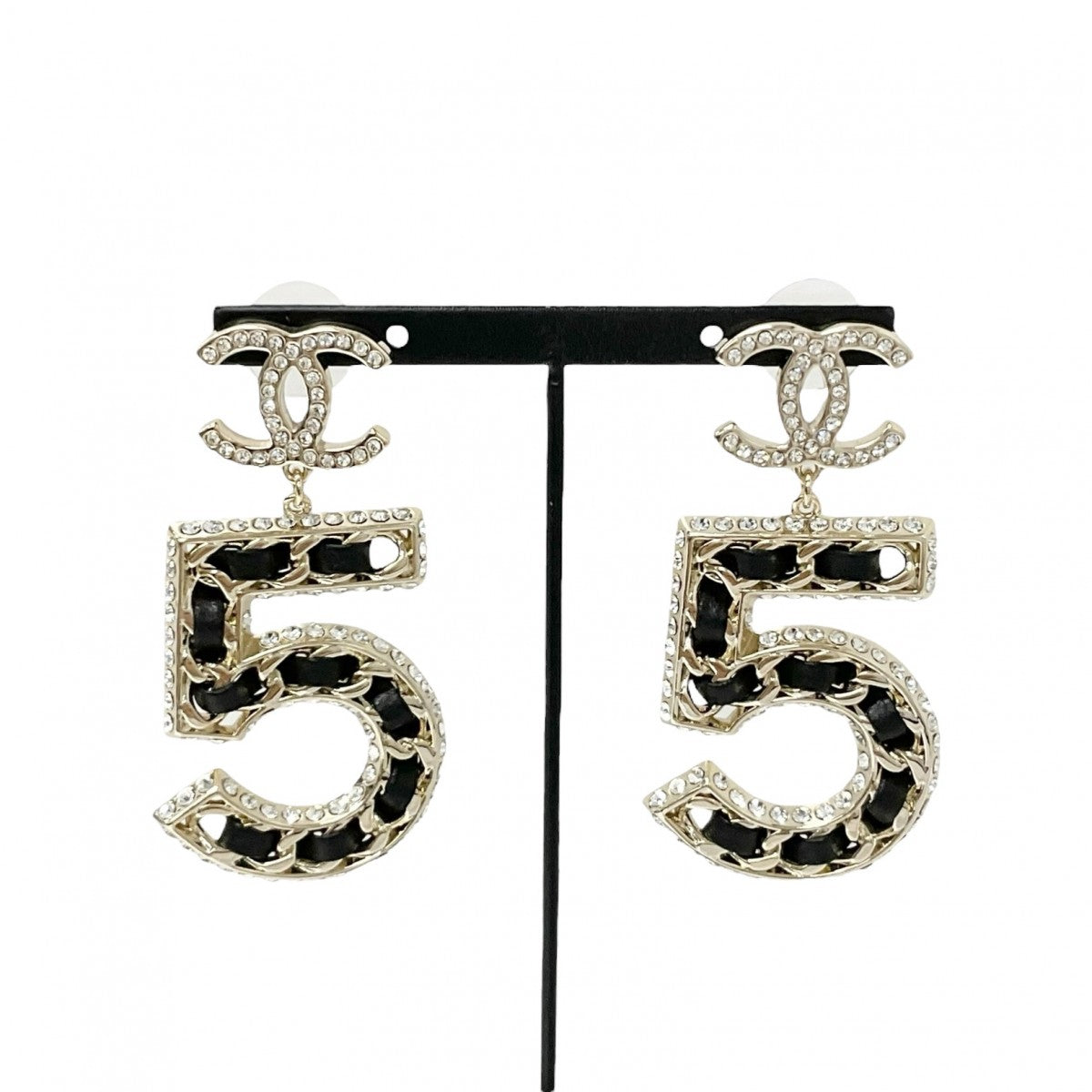 Chanel Earrings Gold Black Coco Mark N5 Rhinestone