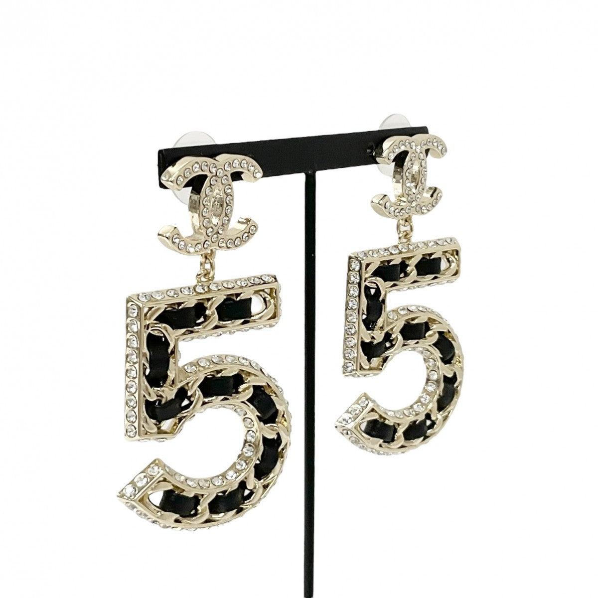 Chanel Earrings Gold Black Coco Mark N5 Rhinestone