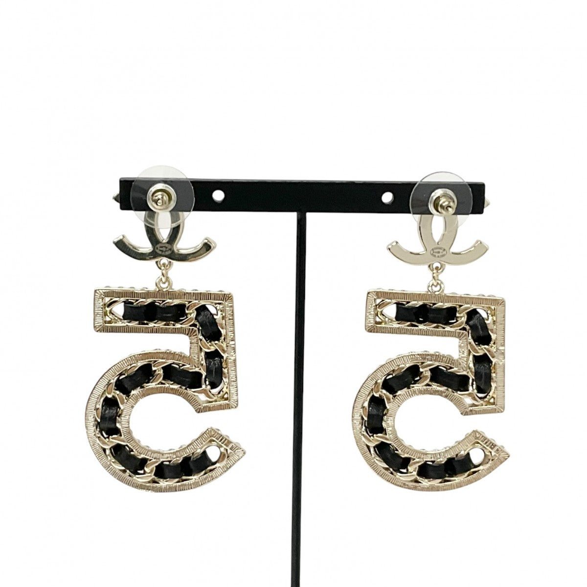 Chanel Earrings Gold Black Coco Mark N5 Rhinestone