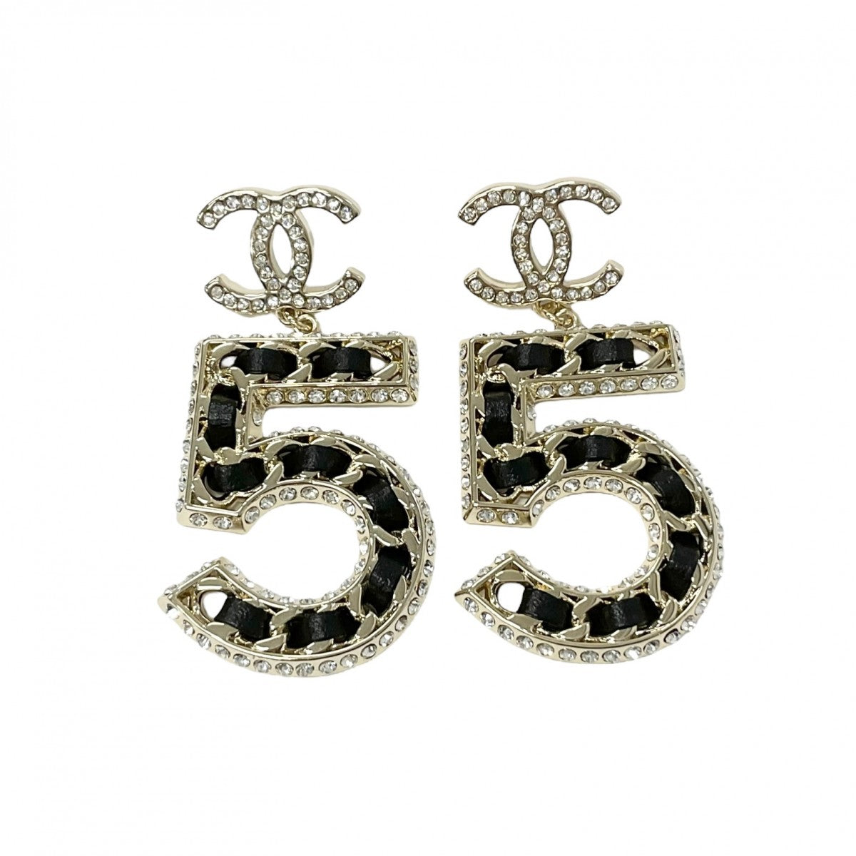 Chanel Earrings Gold Black Coco Mark N5 Rhinestone